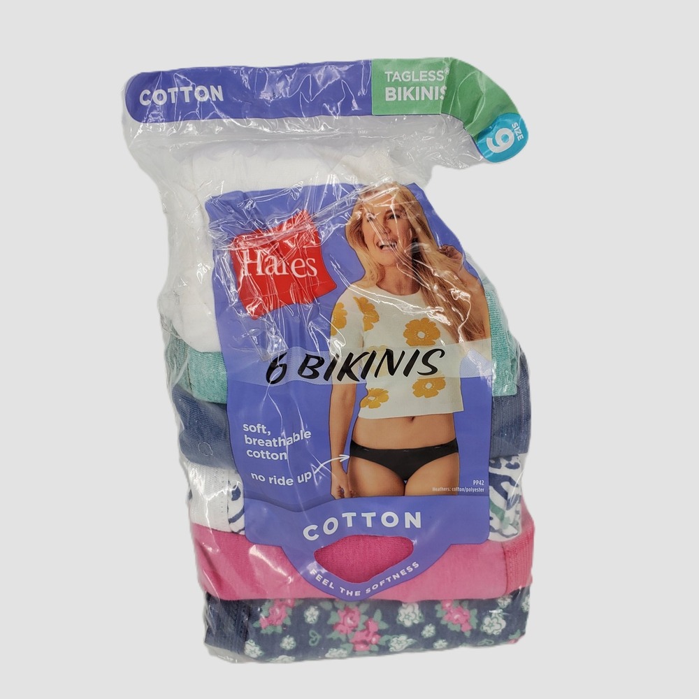 Hanes Womens Jr Size 9 Cotton Tagless Bikini‎ Underwear 6 Pack Assorted